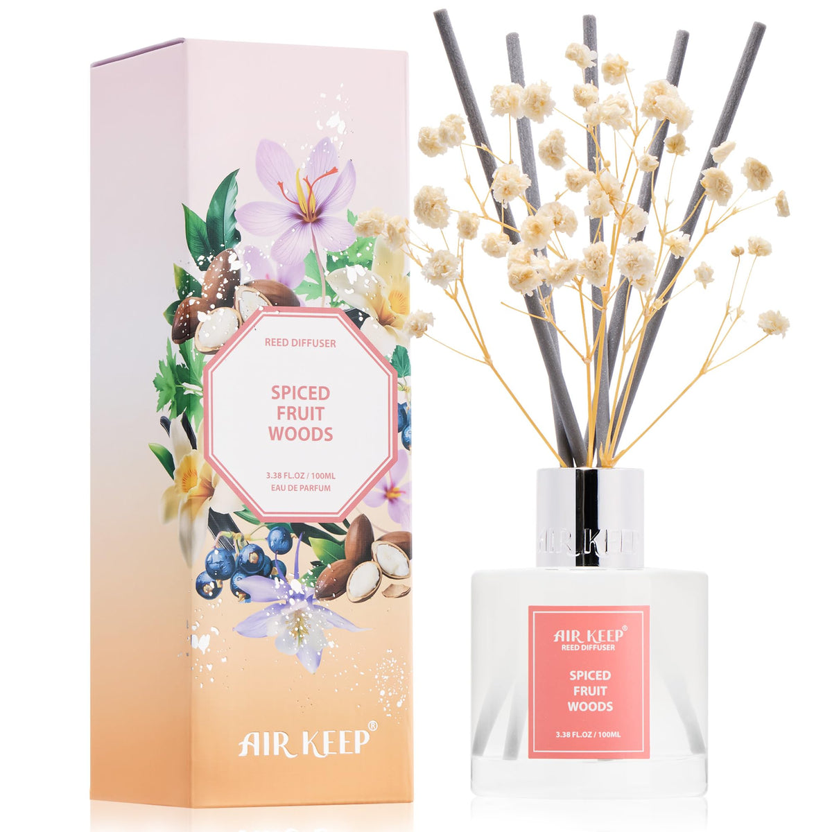 Airkeep Reed Diffuser Set,3.38 fl oz (100 ml) - Clean Linen Oil Diffusers with 8 Reed Sticks,Home Fragrance Reed Diffuser for Bathroom Shelf Decor