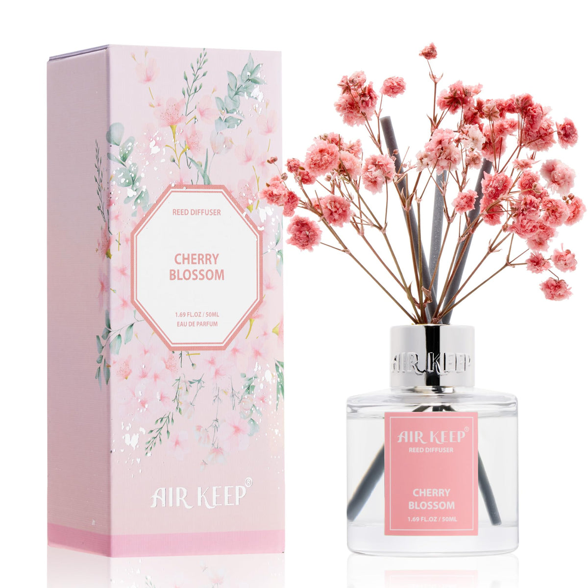 Airkeep Reed Diffuser Set,3.38 fl oz (100 ml) - Cashmere Vanilla Oil Diffusers with 8 Reed Sticks, Home Fragrance Reed Diffuser for Bathroom Shelf Decor
