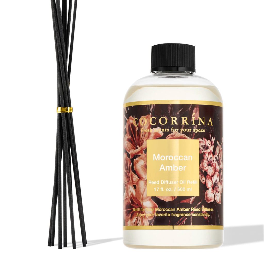 Cocorrína Reed Diffuser Refill Clean Linen 17oz (500ml) with 8 Rattan Sticks - Premium Long-Lasting Scented Oil, Home Fragrance for Bedroom, Bathroom Home Decor