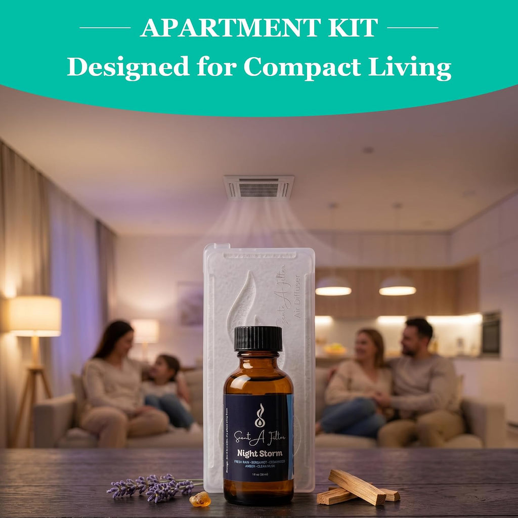 Whole Home HVAC Air Diffuser Apartment Kit - Non-Toxic Reusable Cartridge, 1 oz Premium Fragrance Oil Included | HVAC Diffuser Oil, Night Storm