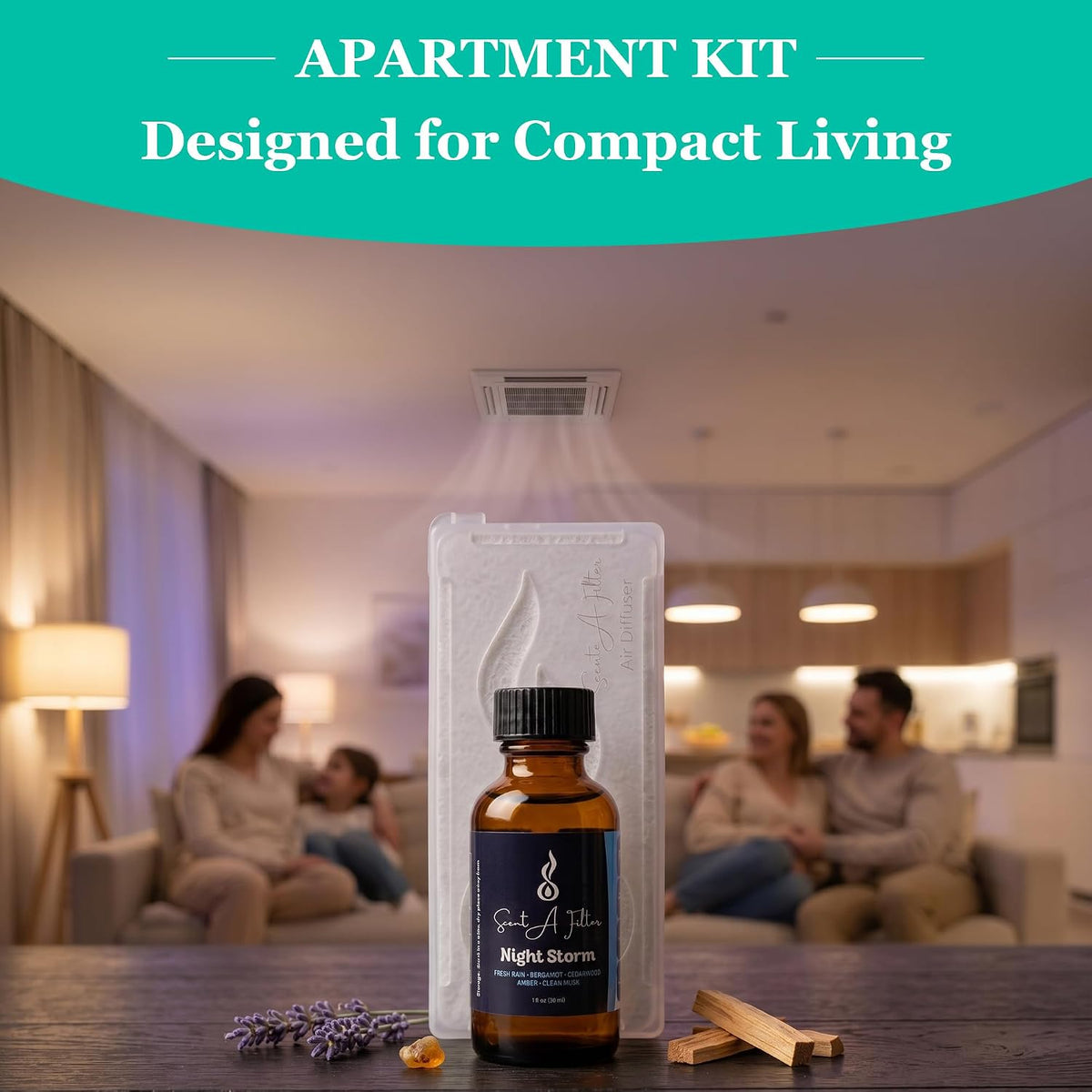 Whole Home HVAC Air Diffuser Apartment Kit - Non-Toxic Reusable Cartridge, 1 oz Premium Fragrance Oil Included | HVAC Diffuser Oil, Night Storm