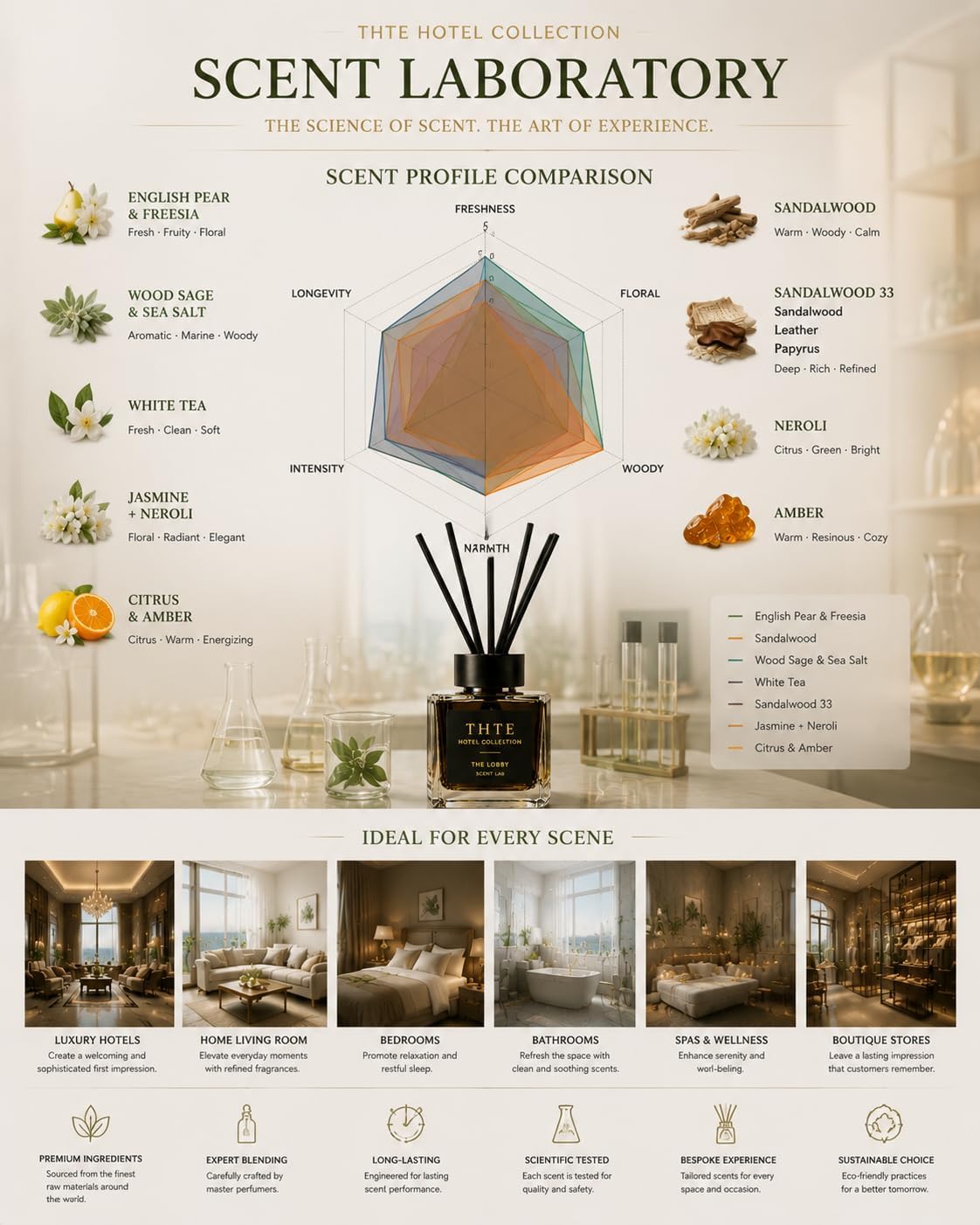 White Tea Reed Diffuser for Home, Airy Clean Hotel-Inspired Scent with Soft Musk, Long-Lasting Home Fragrance with Black Fiber Reeds for Bedroom, Bathroom and Living Room