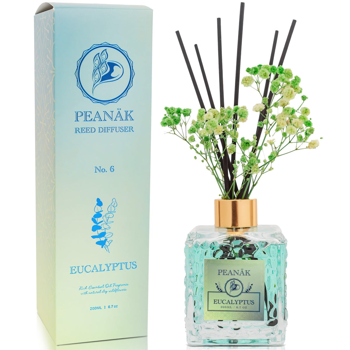 PEANÄK Reed Diffuser Set - Coconut Vanilla 6.7 fl oz | Scented Oil Diffuser with 8 Sticks for Bathroom Shelf Decor & Home Fragrance