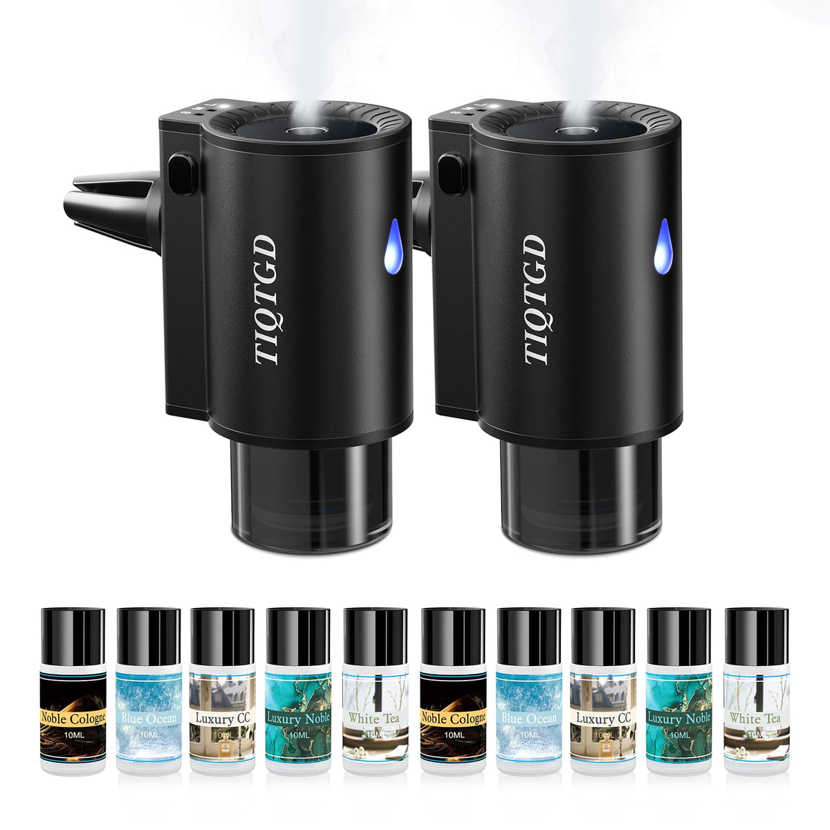 Car Air Freshener Diffuser, Smart Car Air Freshener with 3 Spray Modes, Auto On/Off, Rechargeable Aromatizante para Carro with 10pcs Essential Oil, 5 Scents, Long-Lasting, 2Pack