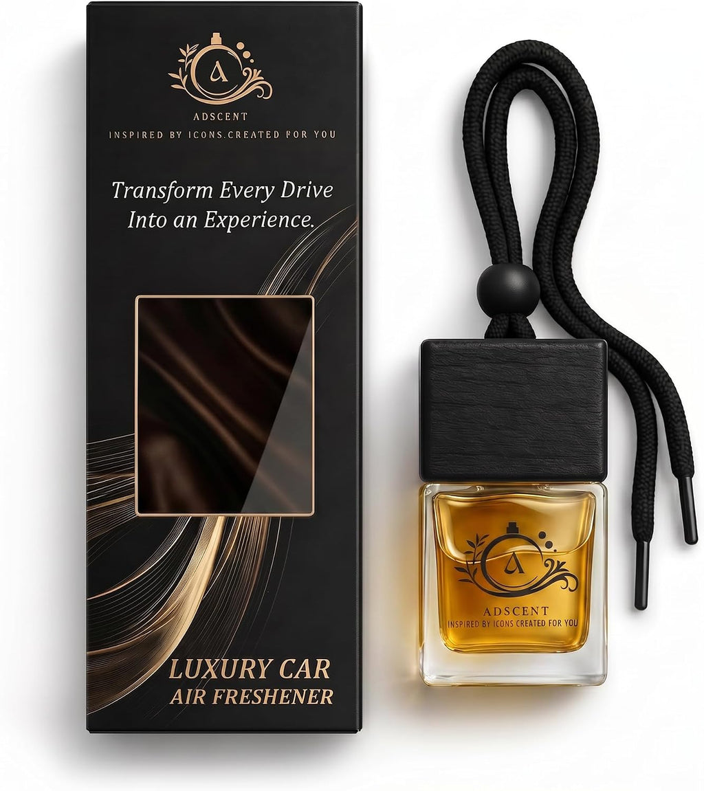 Aventus Luxury Car Air Freshener, Hanging Glass Bottle Diffuser, Long Lasting 30–45 Days, Premium Leather Cap & Rope, Car Perfume, Auto Fragrance Diffuser, Made in Canada