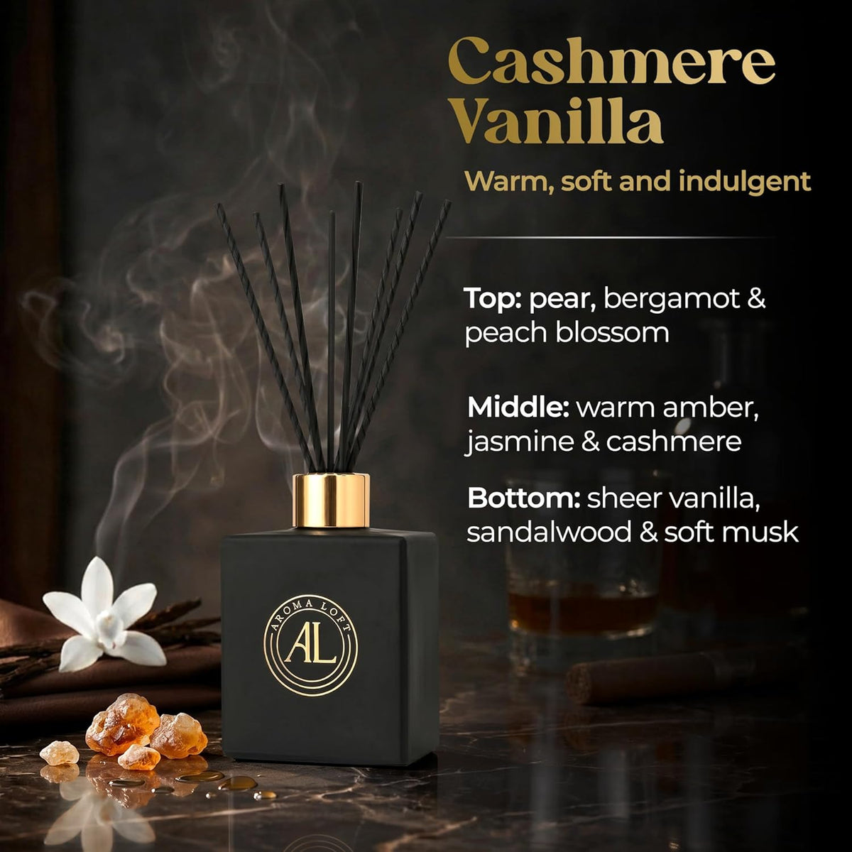Black Reed Diffusers for Home | Premium Fragrance Diffuser | Reed Diffuser Sticks in Oil Set with Cashmere Vanilla Scent | Smell Good Stuff | Long-Lasting Oil for Bathroom & Office (5 oz)