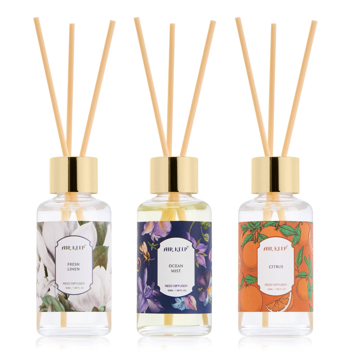 Airkeep Reed Diffuser Set, 3.38 fl oz (100 ml) - Bourbom Vanilla Oil Diffusers with 8 Reed Sticks, Home Fragrance Reed Diffuser for Bathroom Shelf Decor