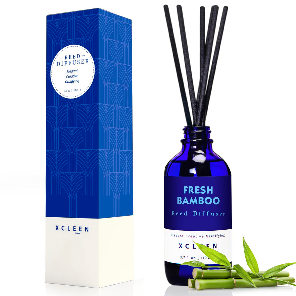 Xcleen Reed Diffusers Set, 3.7 Oz Scent Diffuser, 6 Reed Diffuser Sticks, Home Fragrance Hyacinth, Peony & Citrus, Aromatherapy Oil Diffuser Reeds, More Masculine Scent, Bathroom & Office Decor 110ml