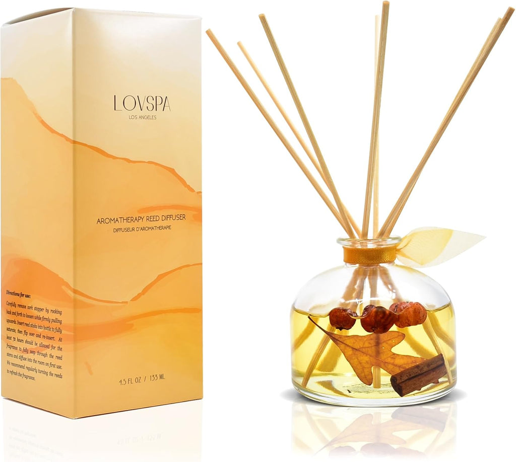 Reed Diffuser Set, Pumpkin Vanilla Chai Scented Oil Diffuser with Sticks, Home Fragrance Accessories for Bathroom Shelf Decor, Aroma Diffusers for Home or Office Fall Decor, USA Made