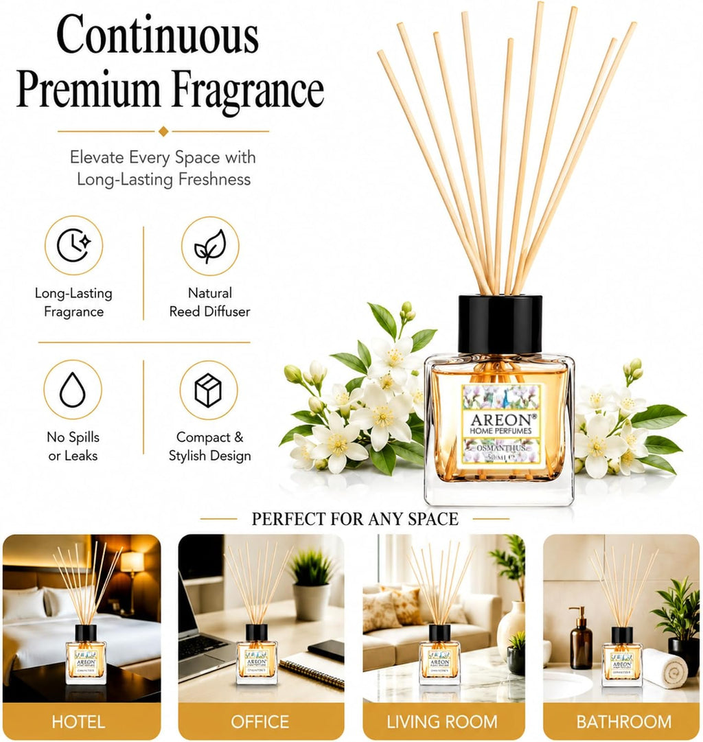 Areon Osmanthus Home Luxury Perfume Reed Diffuser,10 Rattan Reeds,50ml