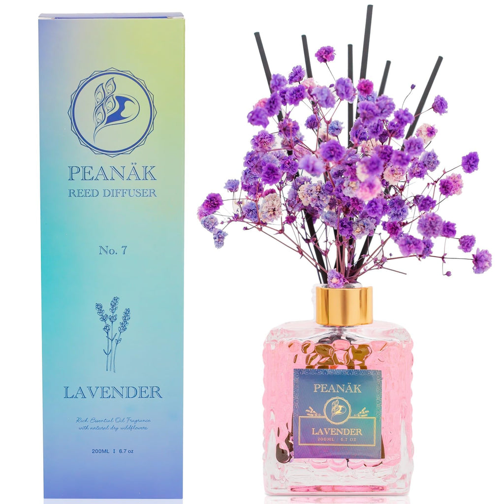 PEANÄK Reed Diffuser Set - Coconut Vanilla 6.7 fl oz | Scented Oil Diffuser with 8 Sticks for Bathroom Shelf Decor & Home Fragrance
