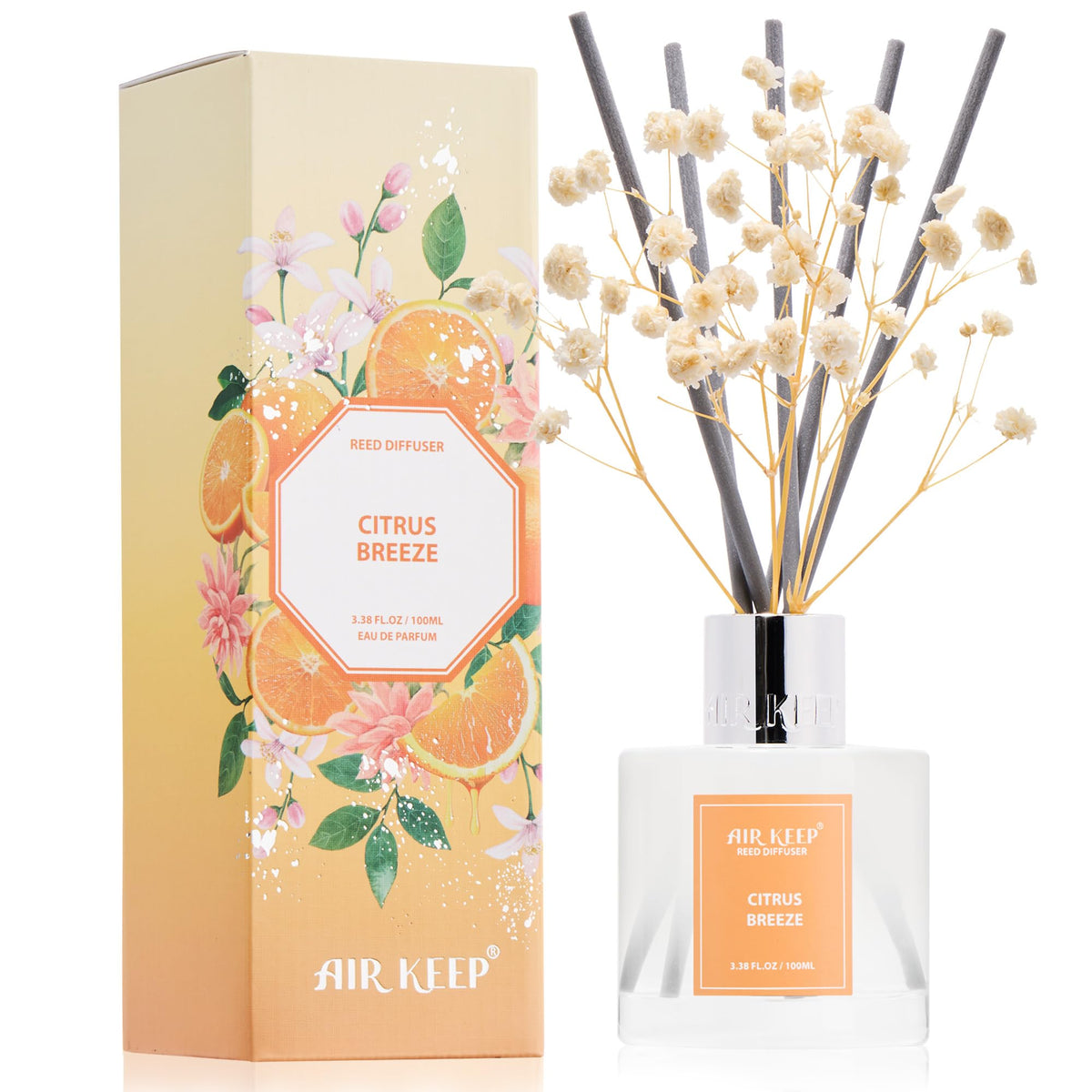 Airkeep Reed Diffuser Set,3.38 fl oz (100 ml) - Cinnamon Vanilla Oil Diffusers with 8 Reed Sticks, Home Fragrance Reed Diffuser for Bathroom Shelf Decor
