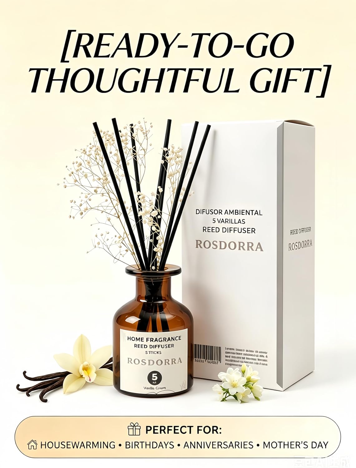 Reed Diffuser Set, 5oz, Vanilla Cream Cozy Scent