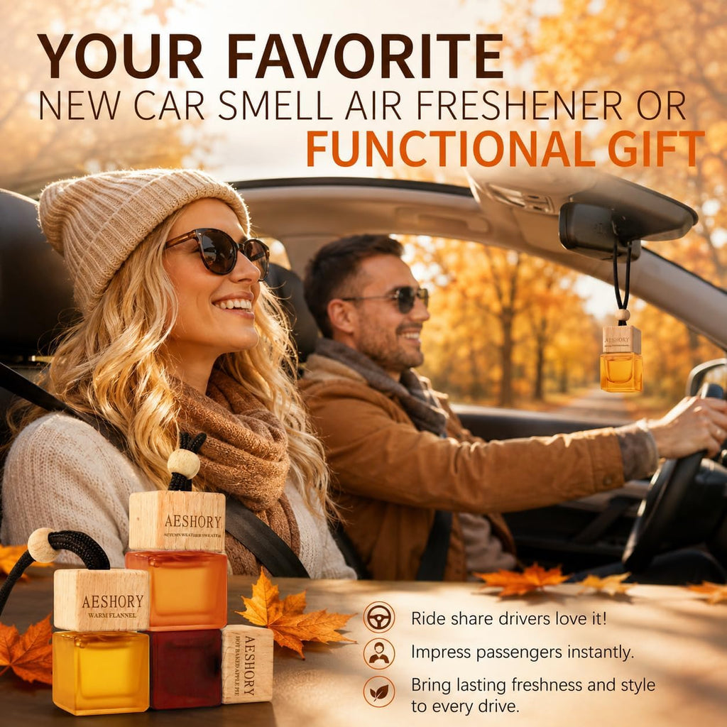 Aeshory 3 Pack Hanging Car Air Freshener, Cozy Autumn Scents, Long Lasting Essential Oil Diffuser, Odor Eliminator, Elegant Car Decor, Ideal Gift for Fall & Daily Use