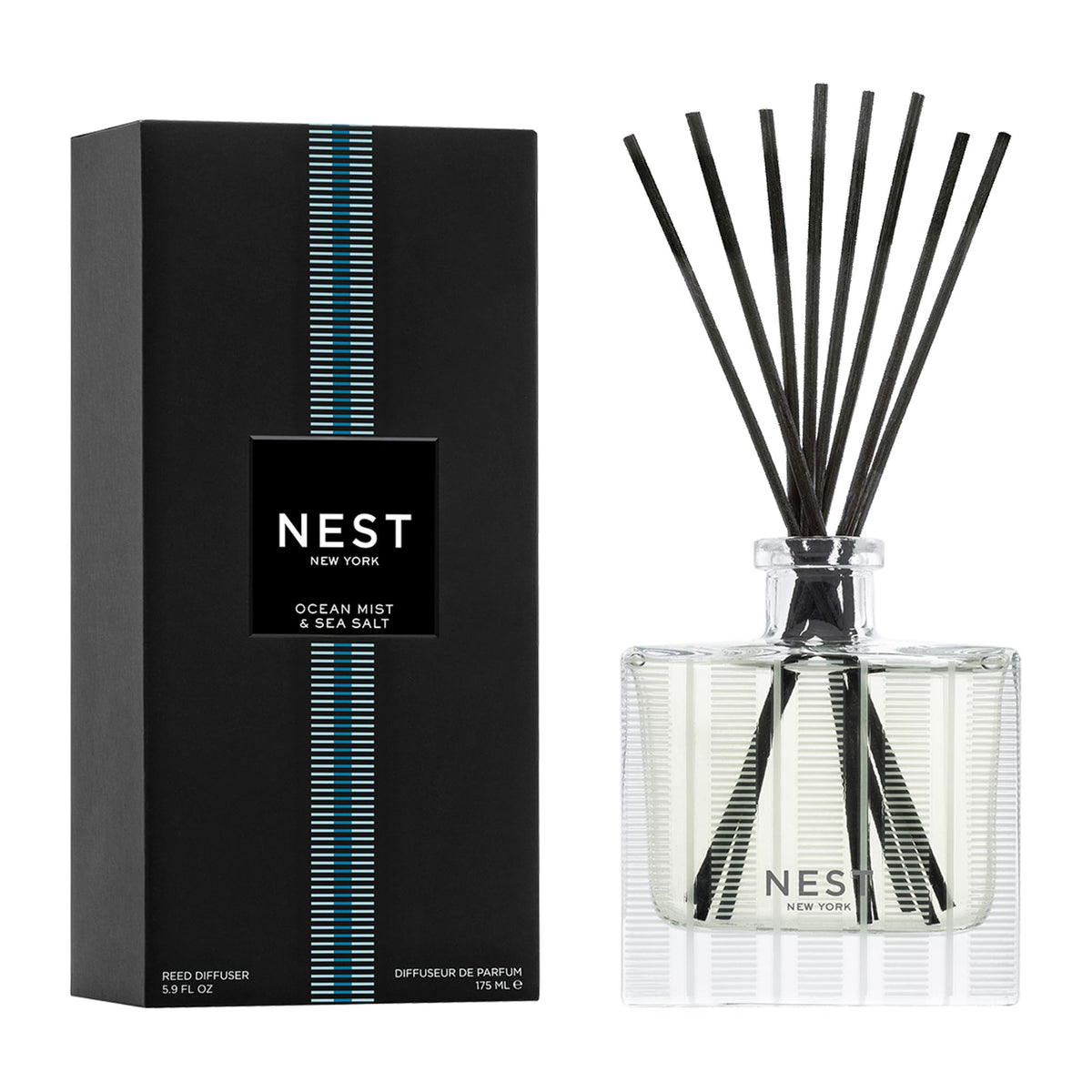 NEST New York Reed Diffuser, Bamboo - 5.9 fl oz - Fragrance for Up to 90 Days - Reusable, Refillable Glass Holder - Includes 8 All-Natural Reed Sticks - Flame Free
