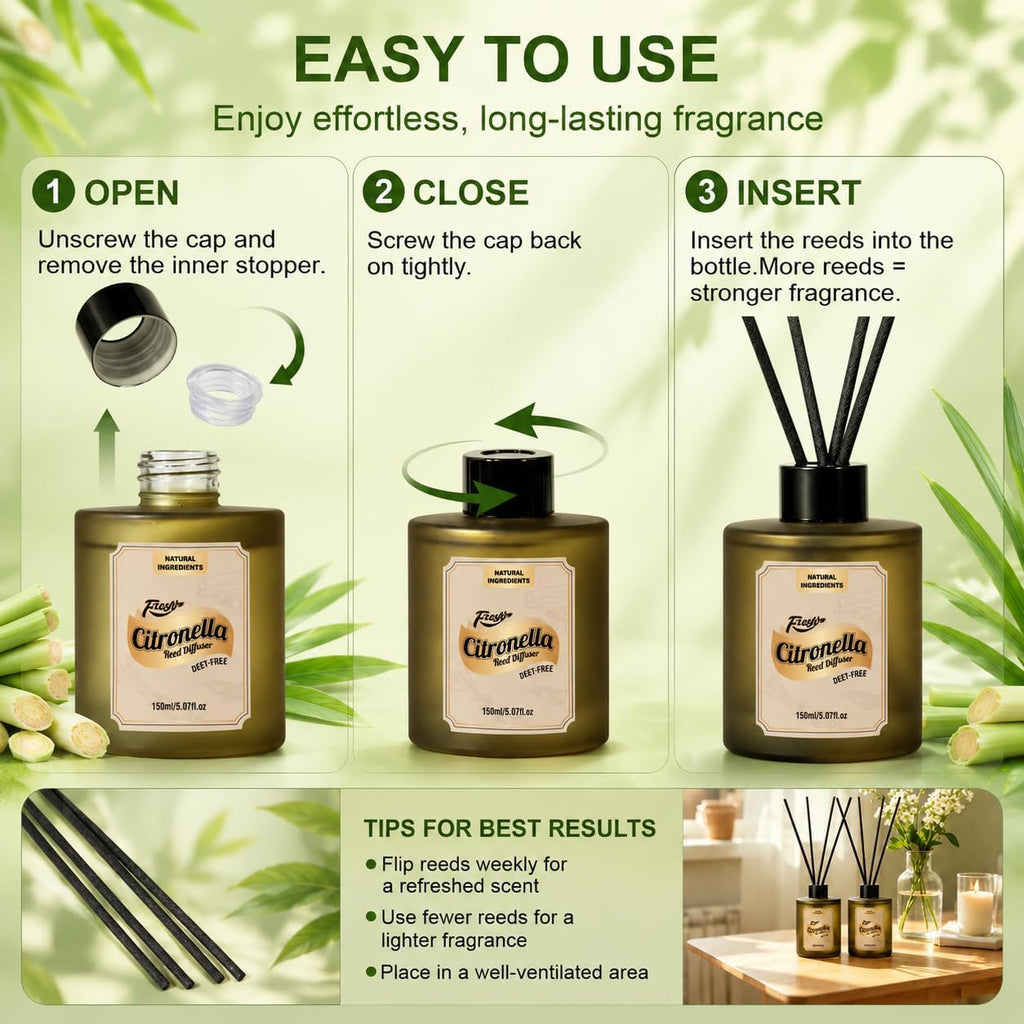 SCENTORINI Lemongrass Reed Diffuser Set with 12 Sticks for Summer, 10 oz