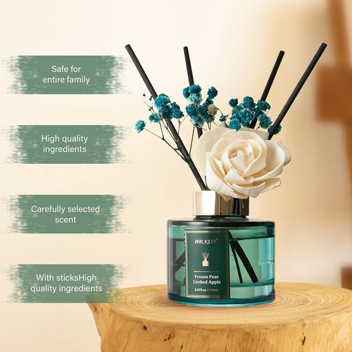 Airkeep Flower Reed Diffusers Set, 5.07 oz Pear/Apple/Berry Scented Oil Diffuser with 8 Reed Sticks, Home Fragrance Diffuser Gift Set for Bathroom & Office Decor 150ml