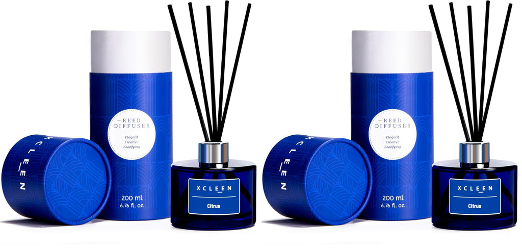 Xcleen Reed Diffusers Set, 3.7 Oz Scent Diffuser, 6 Reed Diffuser Sticks, Home Fragrance Hyacinth, Peony & Citrus, Aromatherapy Oil Diffuser Reeds, More Masculine Scent, Bathroom & Office Decor 110ml
