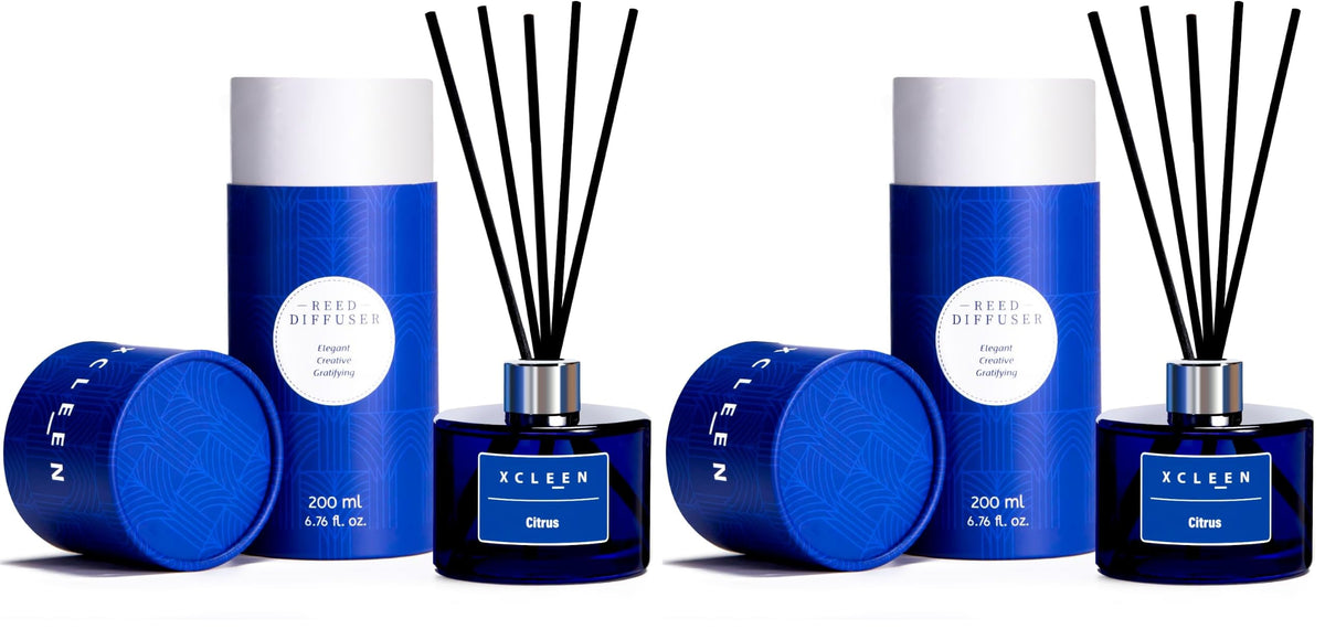 Xcleen Reed Diffusers Set, 3.7 Oz Scent Diffuser, 6 Reed Diffuser Sticks, Home Fragrance Hyacinth, Peony & Citrus, Aromatherapy Oil Diffuser Reeds, More Masculine Scent, Bathroom & Office Decor 110ml