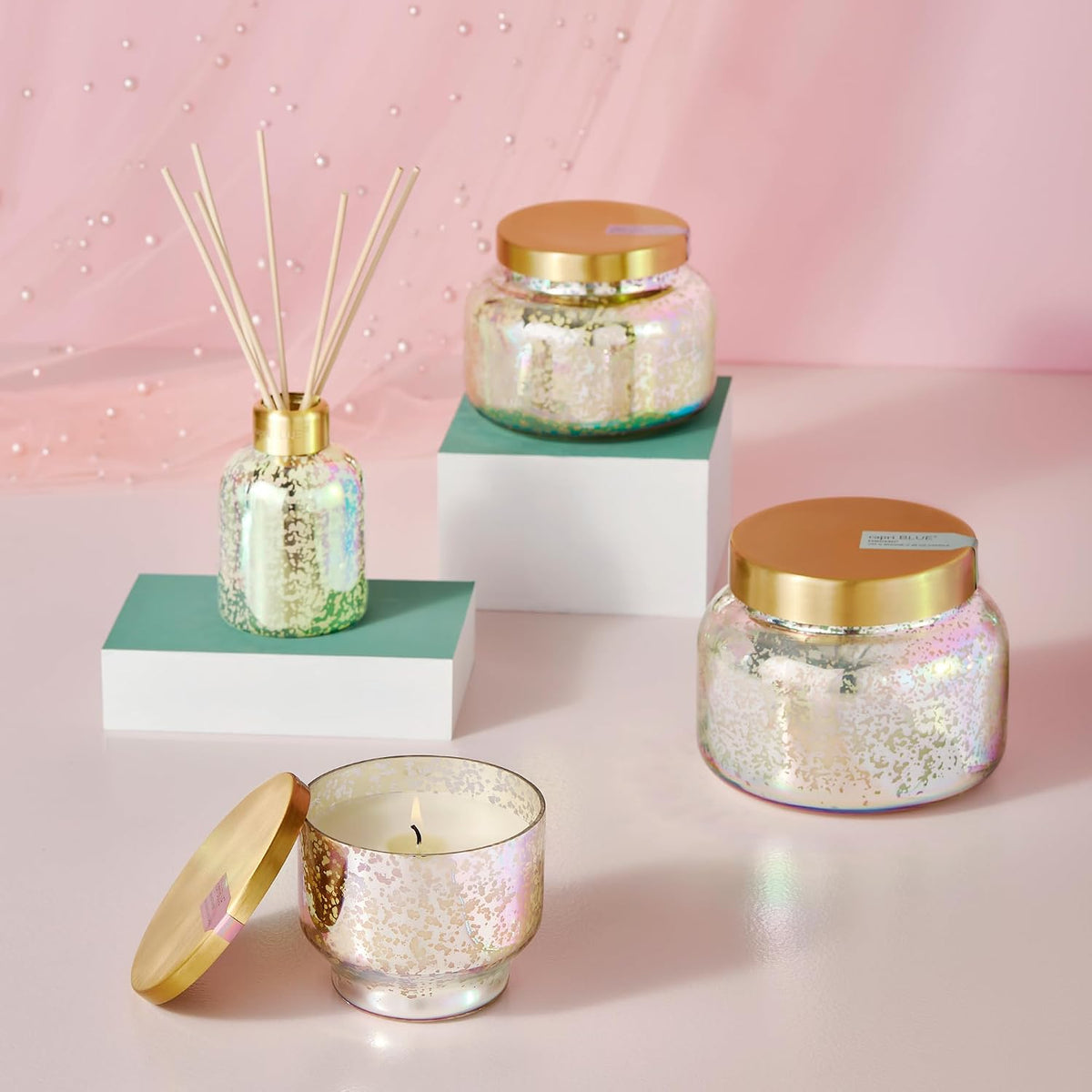 Capri Blue Reed Diffuser - Reed Diffuser Set Includes Scented Oil, Sticks, and Mercury Iridescent Glass Bottle - Home Decor Room Fresheners - Volcano (5.7 fl oz)