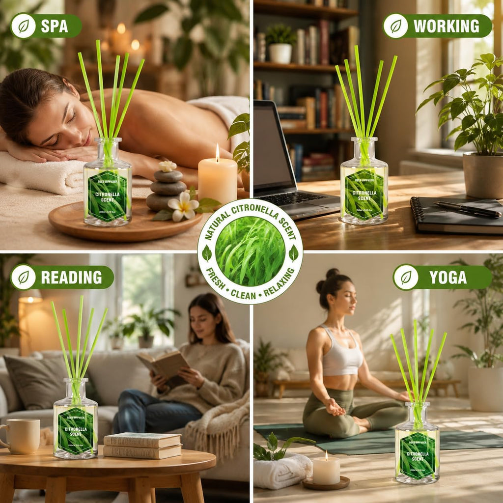 STRN Lemongrass Reed Diffusers, Summer Citronella Reed Diffuser Set, 200ML