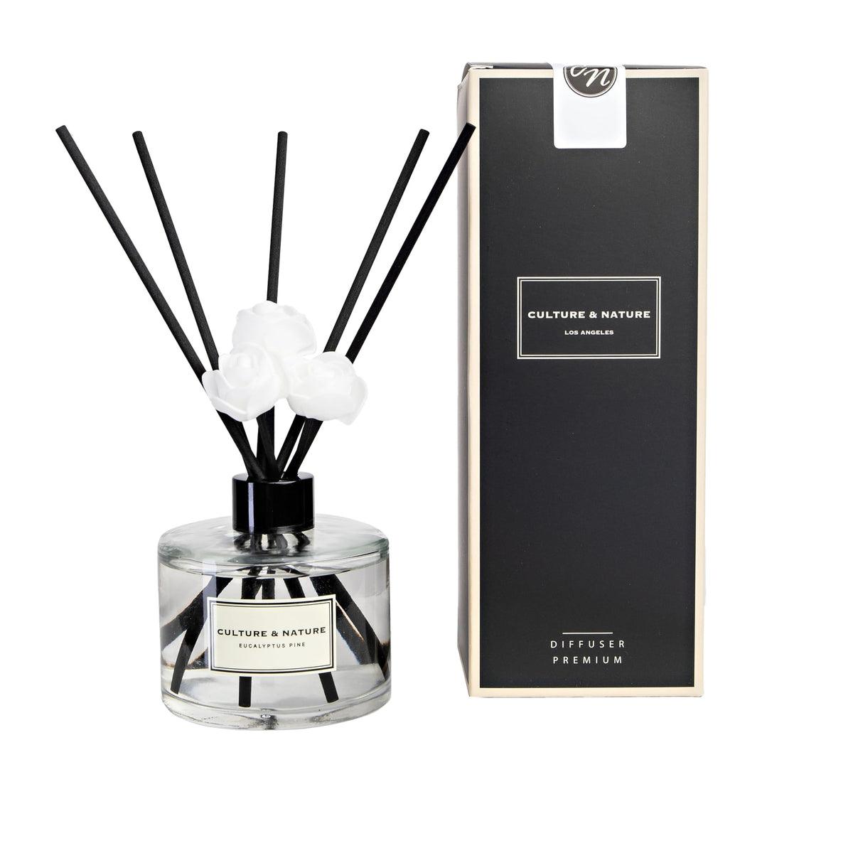 CULTURE & NATURE Reed Diffuser Set 6.7oz (200ml) Clean Cotton Scented Diffuser with Sticks Home Fragrance Reed Diffuser for Bathroom Shelf Decor