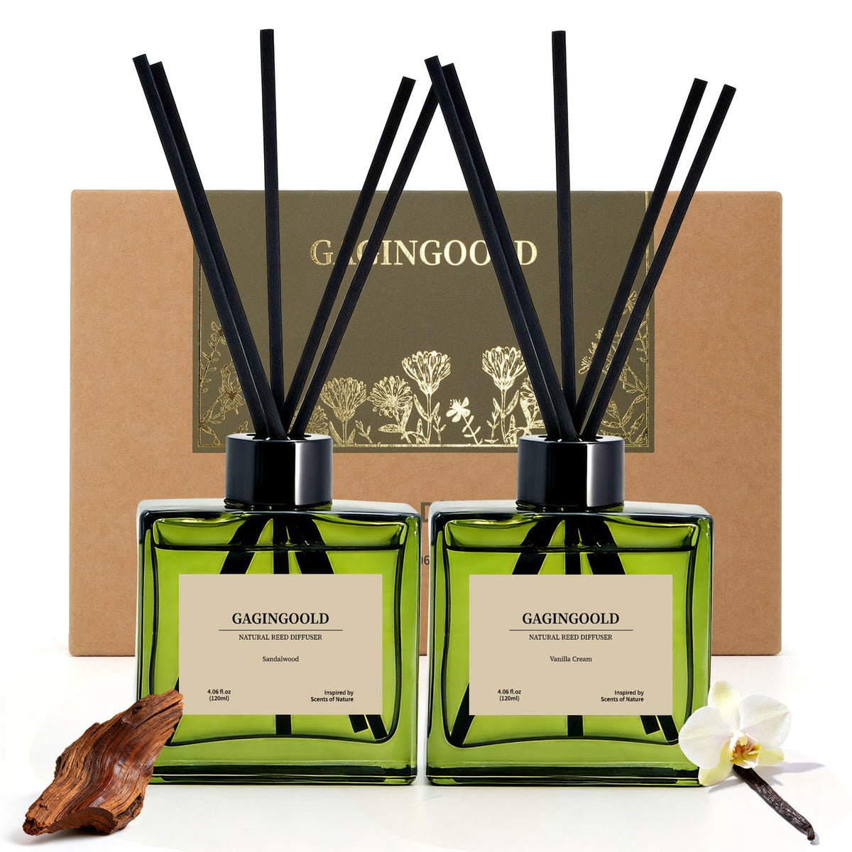 Reed Diffuser Set, 4 fl oz Jasmine Lily 2 Pack Scent Diffuser with 20 Sticks, 180 Days Long Lasting Elegant Home Fragrance for Bathroom Bedroom Office Decor Air Fresh