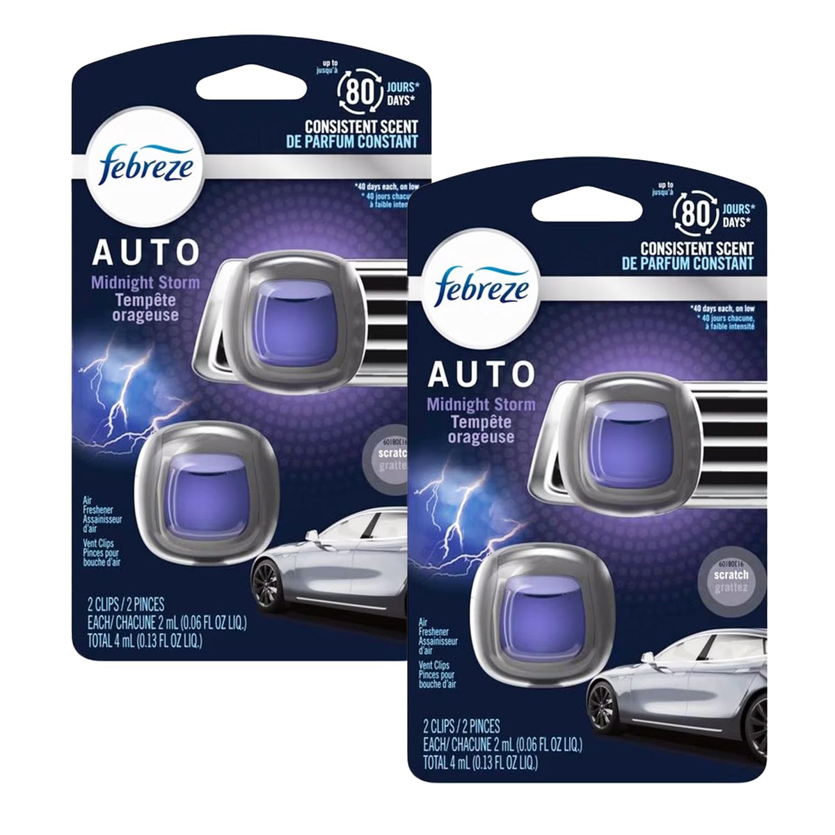 Febreze Car Air Freshener Vent Clip Platinum Ice Scent, .07 oz. Car Vent Clip, Pack of 4