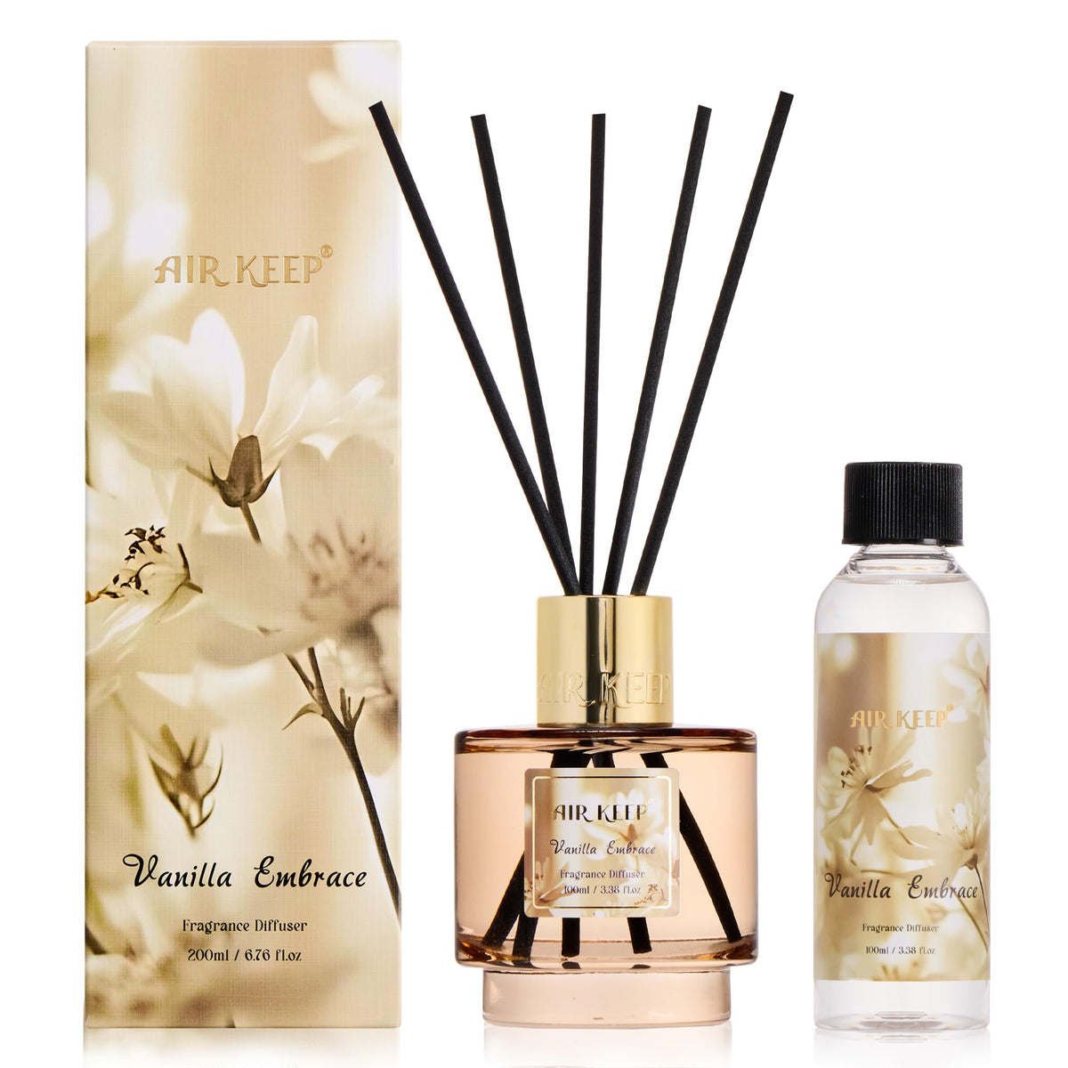 Airkeep Reed Diffuser Set with Refill & 8 Reed Sticks, 6.96 fl oz Lavender Whisper Home Fragrance, Long Lasting Aromatherapy Diffuser for Bedroom, Bathroom & Living Room