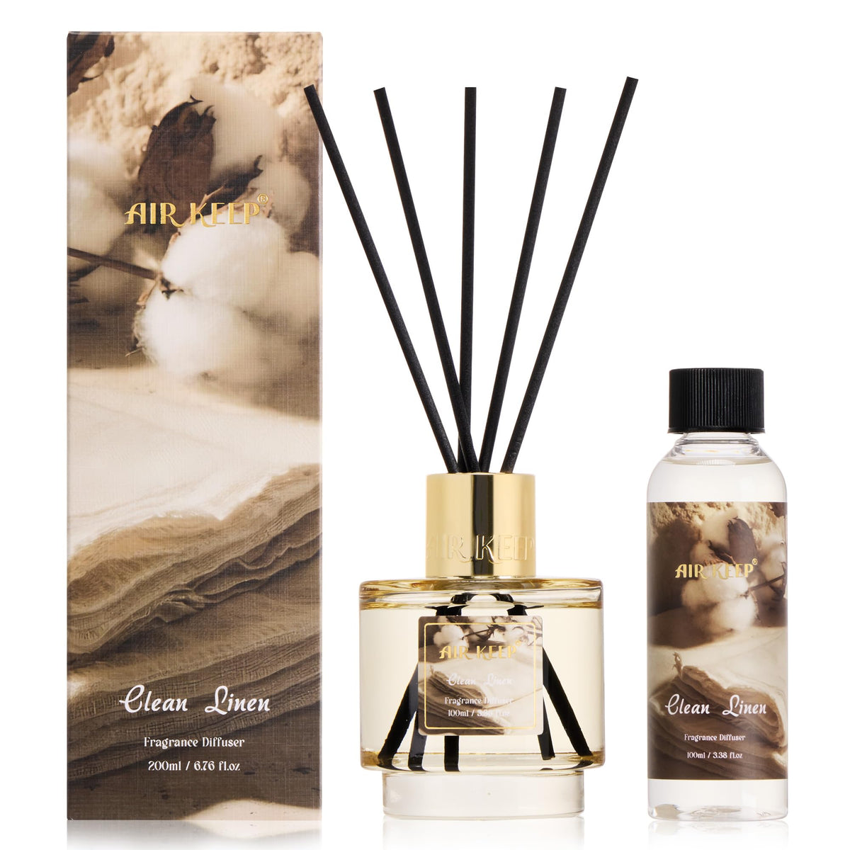 Airkeep Reed Diffuser Set with Refill & 8 Reed Sticks, 6.96 fl oz Lavender Whisper Home Fragrance, Long Lasting Aromatherapy Diffuser for Bedroom, Bathroom & Living Room