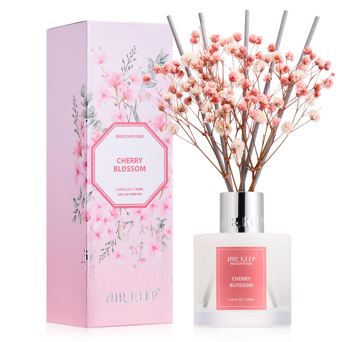 Airkeep Reed Diffuser Set,3.38 fl oz (100 ml) - Clean Linen Oil Diffusers with 8 Reed Sticks,Home Fragrance Reed Diffuser for Bathroom Shelf Decor