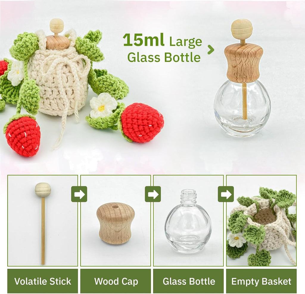 Crochet Car Air Freshener,15ml Diffuser Bottle with Strawberry Plant