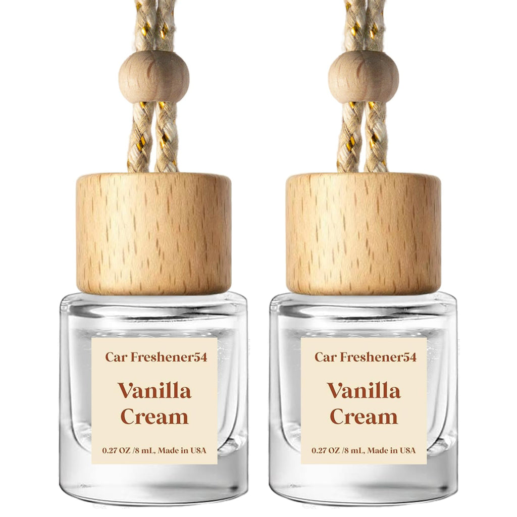 C Classy Car Air Freshener Hanging 2 Pack, Mahogany Teakwood Essential Oil Diffuser, Cute Glass Bottle, Long-Lasting Fragrance Car Accessories for Women & Men, Made in USA