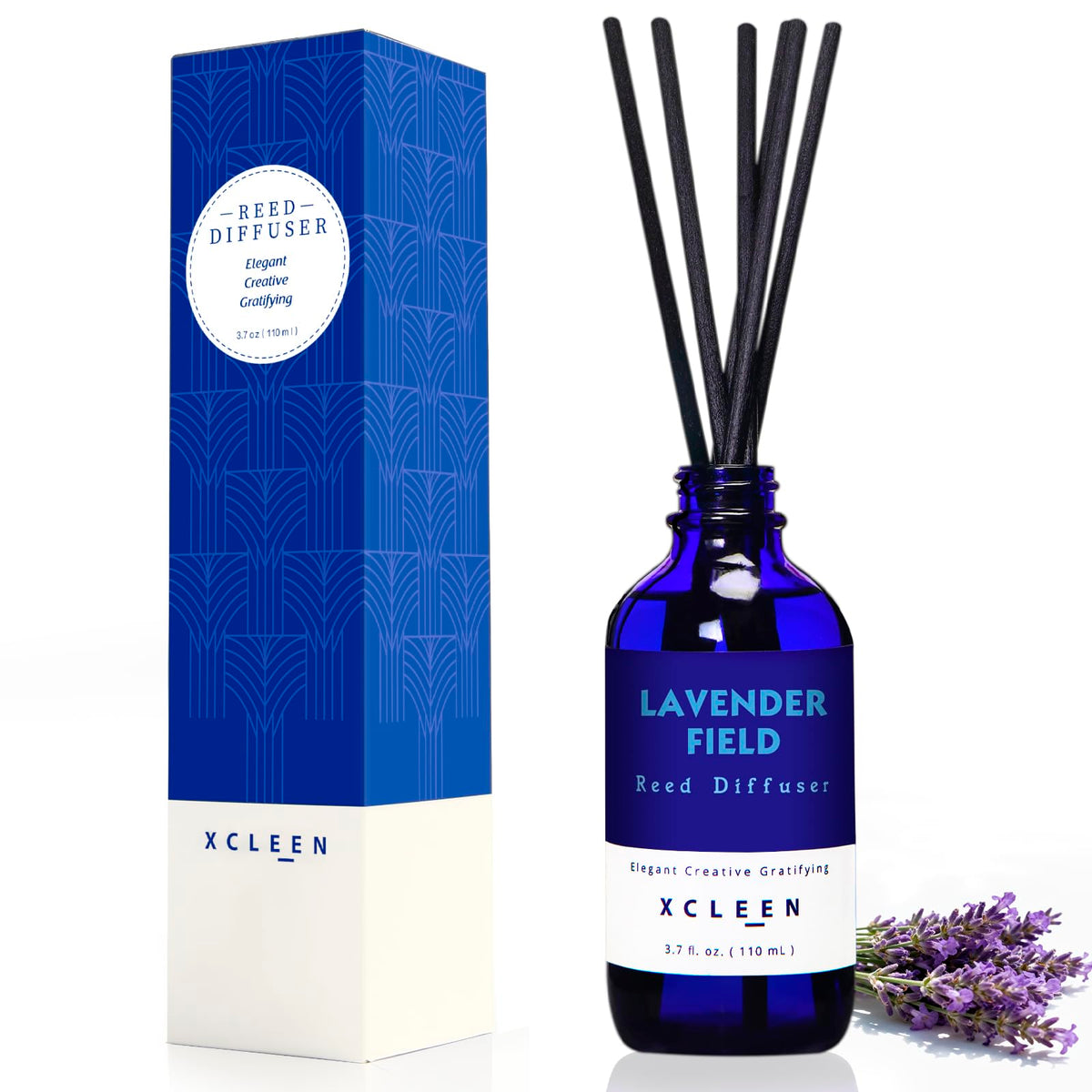 Xcleen Reed Diffusers Set, 3.7 Oz Scent Diffuser, 6 Reed Diffuser Sticks, Home Fragrance Hyacinth, Peony & Citrus, Aromatherapy Oil Diffuser Reeds, More Masculine Scent, Bathroom & Office Decor 110ml