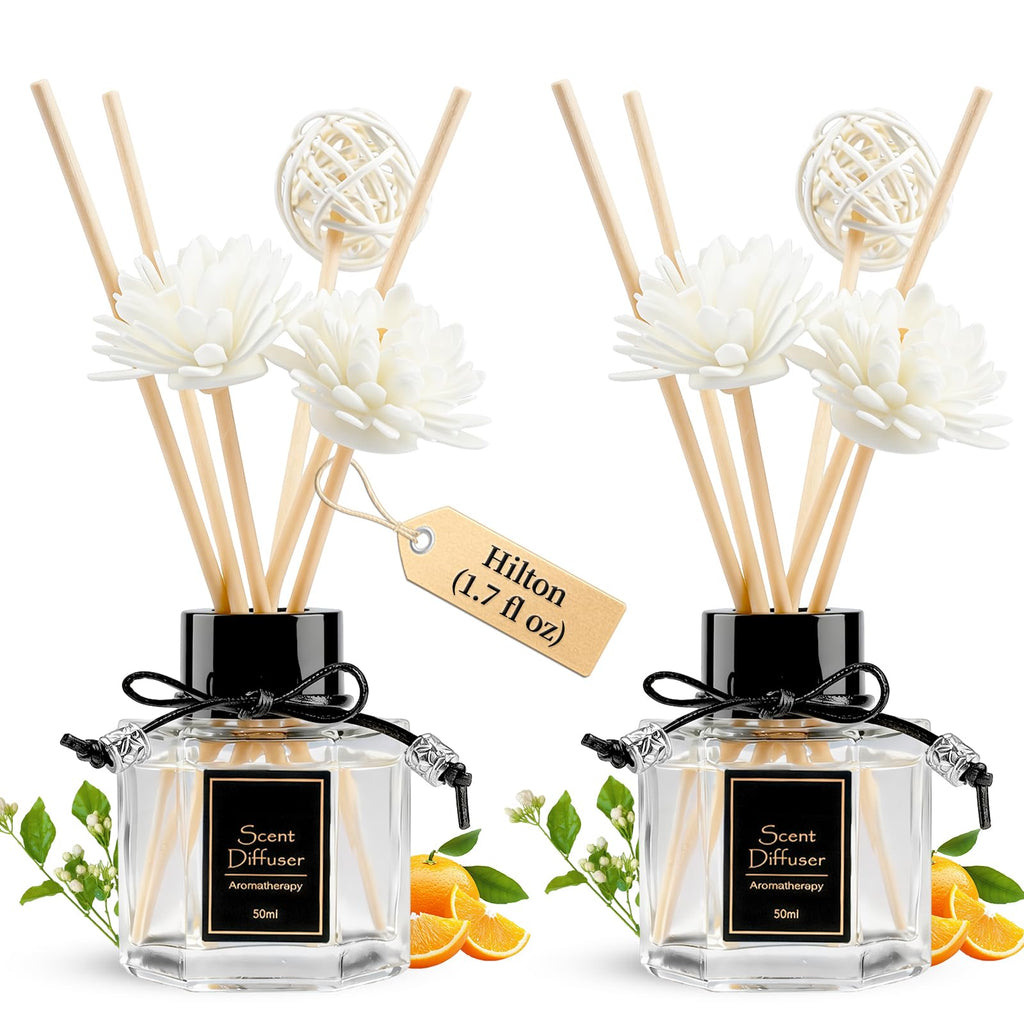 TonJin 2PCS Lavender Reed Diffuser Set 1.7 fl oz with 6 Scent Sticks, Calming Essential Oil Diffuser Sticks for Home, Relaxing Home Fragrance for Bedroom & Bathroom, Natural Non-Toxic Air Freshener
