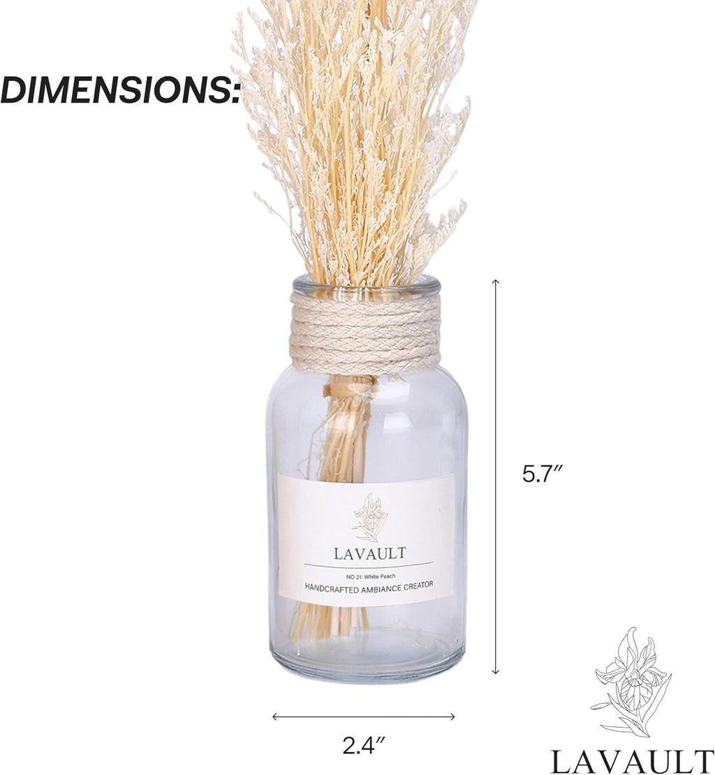 Lavault Reed Diffuser - Long-Lasting Scent Diffusers for Home or Office - Fragrance for Relaxing Atmosphere - Dried Plants and Essential Oils - Reed Diffuser for Bathroom - White Peach Scent - 3.38oz