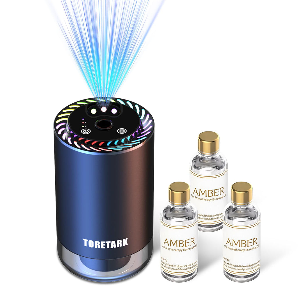 Smart Car Air Freshener with Star Light & 100ml Diffusers Oil Refills, Auto On/Off Aroma Diffuser, 3 Adjustable Mist Modes Rechargeable Aromatizante para Carro - Car Diffuser（Cologne+Ocean）
