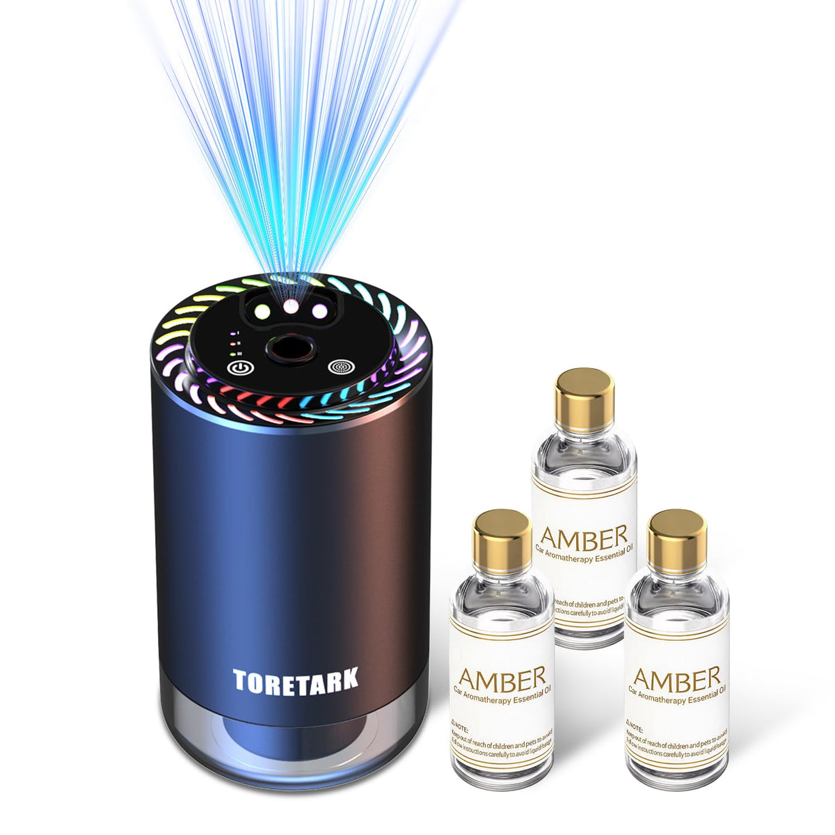 Smart Car Air Freshener with Star Light & 100ml Diffusers Oil Refills, Auto On/Off Aroma Diffuser, 3 Adjustable Mist Modes Rechargeable Aromatizante para Carro - Car Diffuser（Cologne+Ocean）
