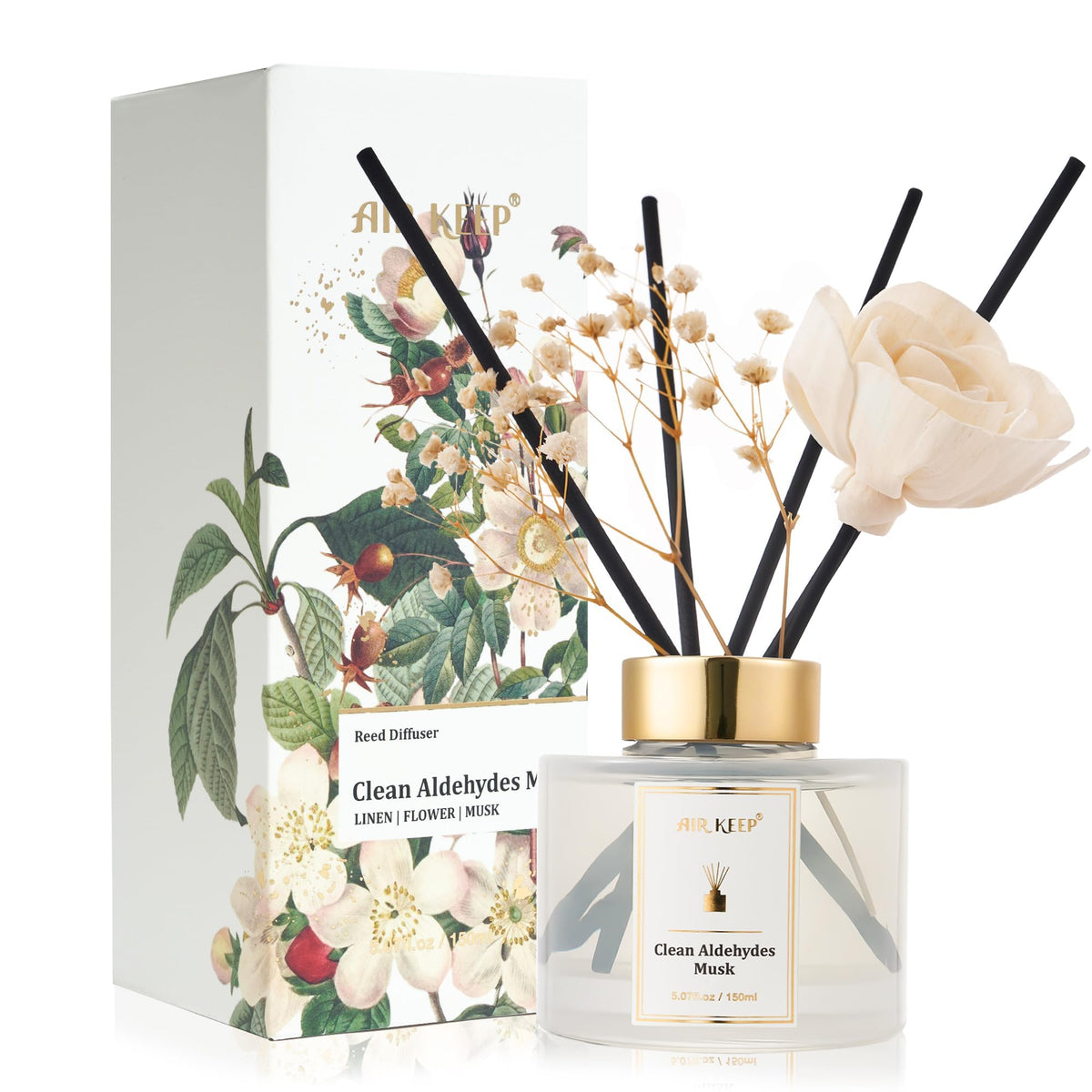 Airkeep Flower Reed Diffusers Set, 5.07 oz Pear/Apple/Berry Scented Oil Diffuser with 8 Reed Sticks, Home Fragrance Diffuser Gift Set for Bathroom & Office Decor 150ml