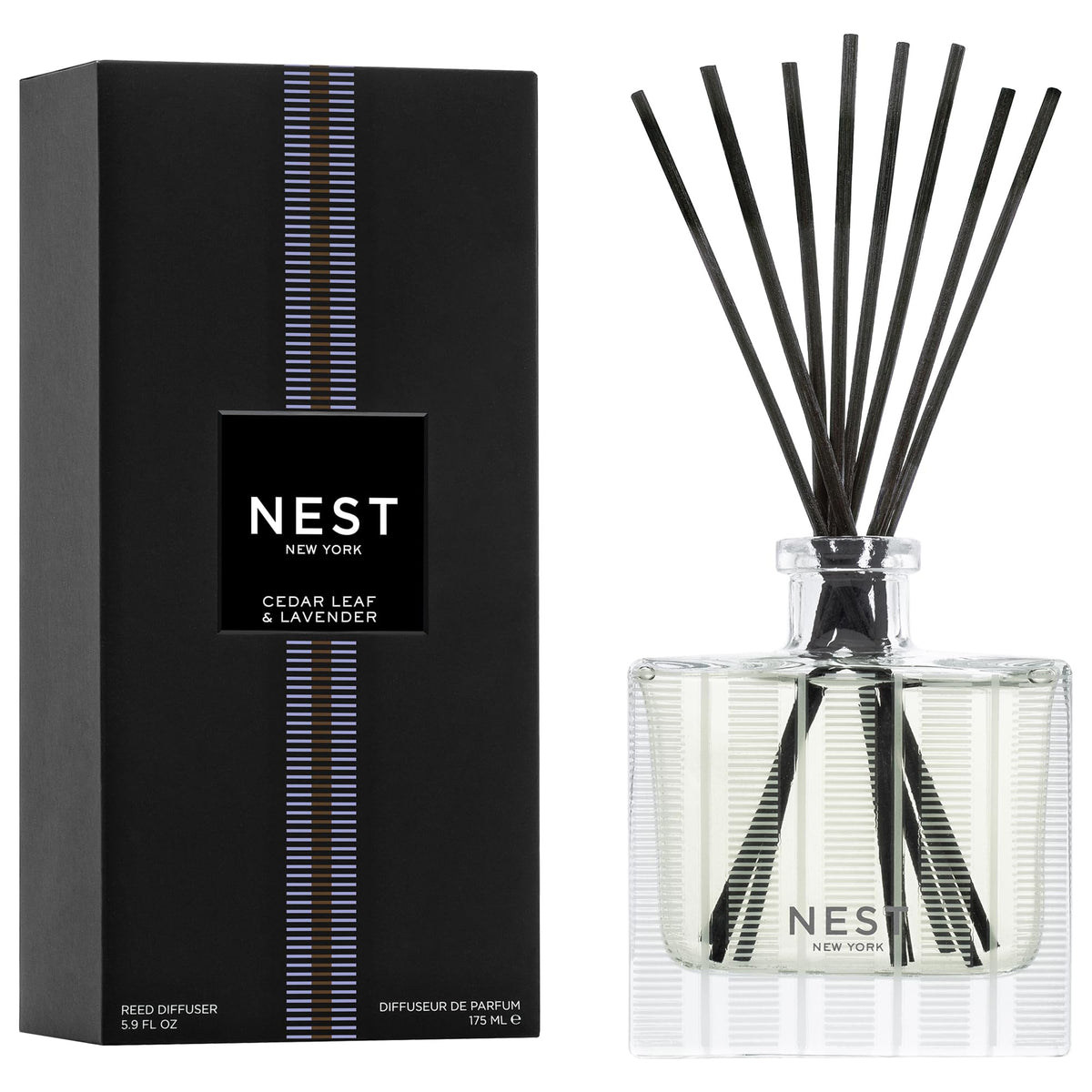 NEST New York Reed Diffuser, Bamboo - 5.9 fl oz - Fragrance for Up to 90 Days - Reusable, Refillable Glass Holder - Includes 8 All-Natural Reed Sticks - Flame Free
