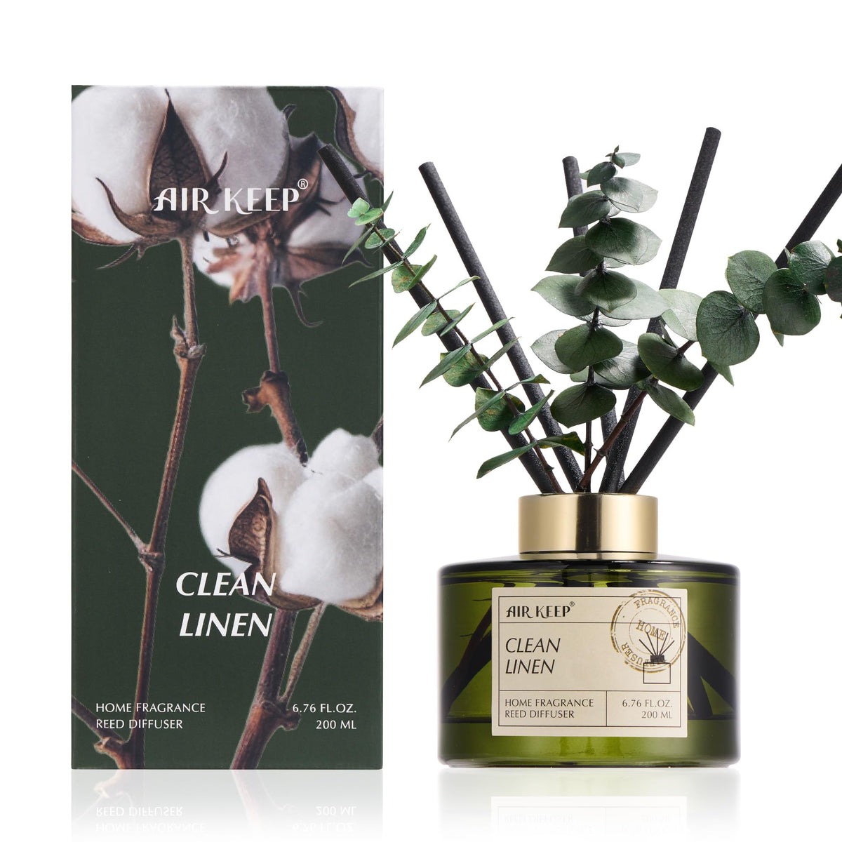 Airkeep Reed Diffuser Set with 6.76 fl oz Lavender Eucalyptus Scent Essential Oils and 3 Leaves & 8 Diffuser Sticks,Bathroom Shelf Decor & Air Freshener, House Bedroom Office Decor & Gifts