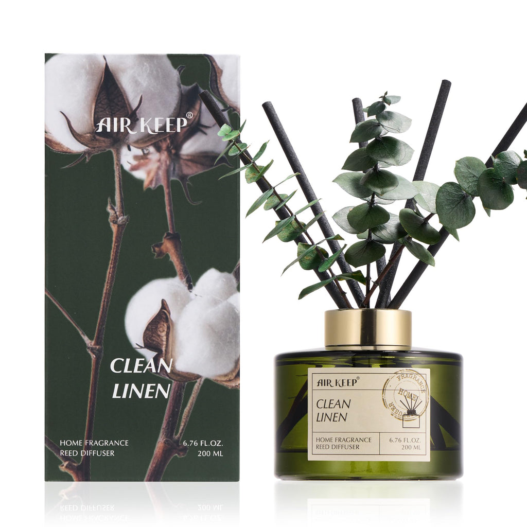 Airkeep Reed Diffuser Set with 6.76 fl oz Forest Mist Scent Essential Oils and 3 Leaves & 8 Diffuser Sticks,Bathroom Shelf Decor & Air Freshener, House Bedroom Office Decor & Gifts