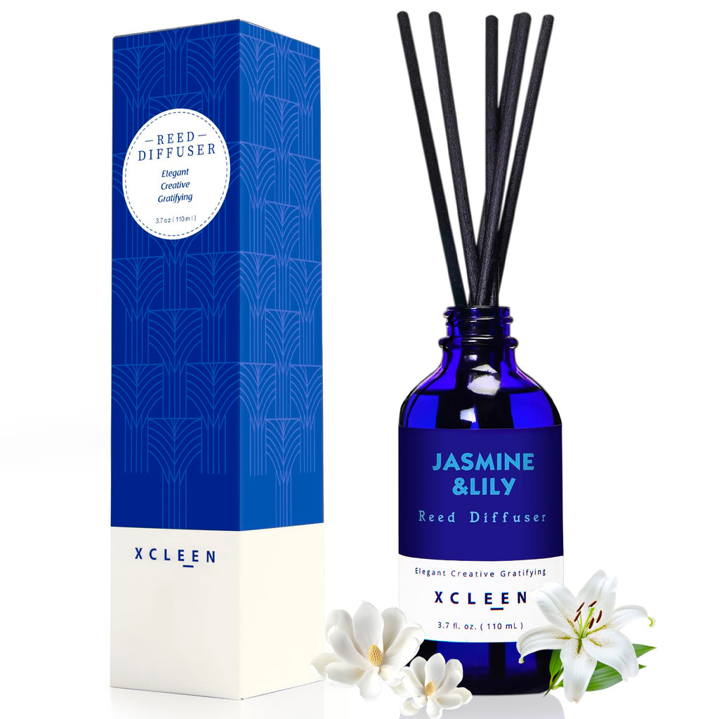Xcleen Reed Diffusers Set, 3.7 Oz Scent Diffuser, 6 Reed Diffuser Sticks, Home Fragrance Hyacinth, Peony & Citrus, Aromatherapy Oil Diffuser Reeds, More Masculine Scent, Bathroom & Office Decor 110ml