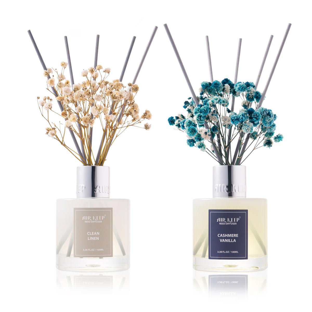 Airkeep Reed Diffuser Set,3.38 fl oz (100 ml) - Clean Cotton Oil Diffusers with 8 Reed Sticks, Home Fragrance Reed Diffuser for Bathroom Shelf Decor