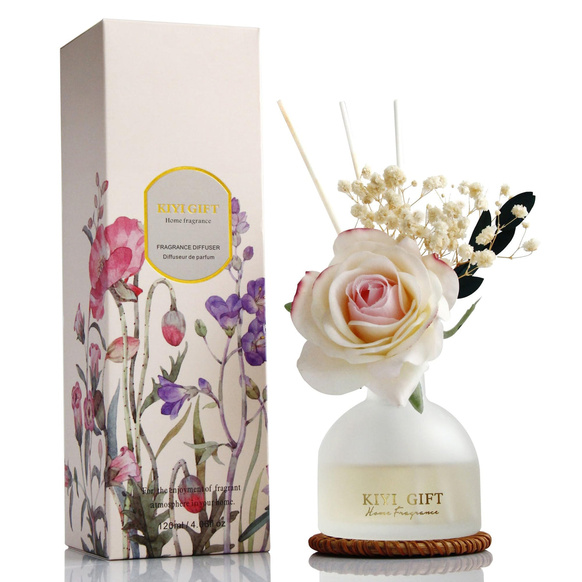 Reed Diffuser Set, 4.06 oz Scent Diffuser with 6 Sticks,Home Fragrance,Reed Diffuser for Bathroom Shelf Decor Jasmine Rose