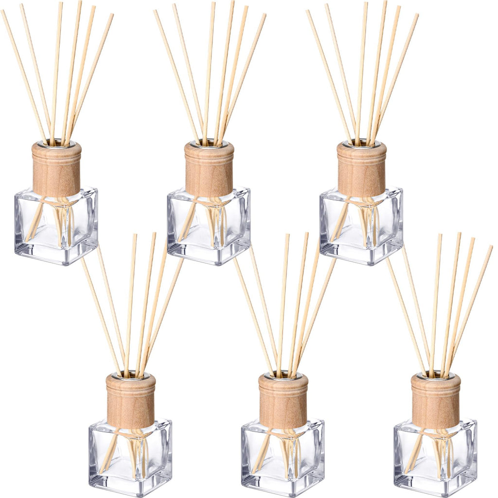 Roshtia 4 Set Reed Diffuser Bottles 50ml Glass Wooden Caps Rattan Sticks