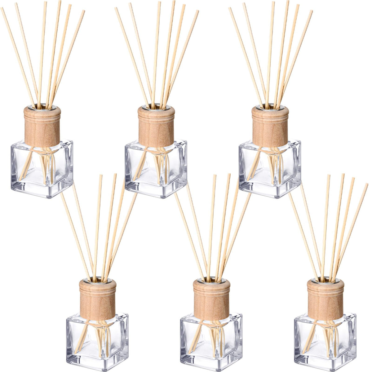 Roshtia 4 Set Reed Diffuser Bottles 50ml Glass Wooden Caps Rattan Sticks