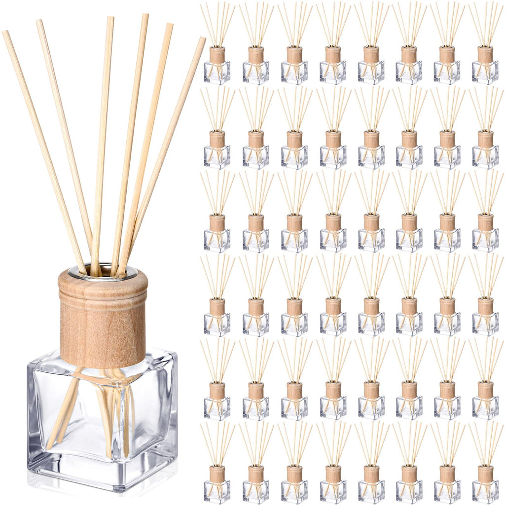 Roshtia 4 Set Reed Diffuser Bottles 50ml Glass Wooden Caps Rattan Sticks