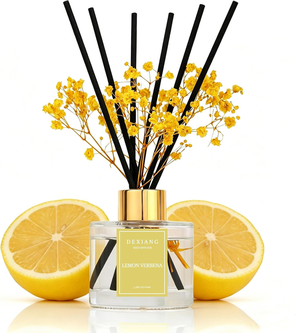 Reed Diffuser Set,3.38 fl oz (100 ml) - Lemon Verbena Oil Diffusers with 6 Reed Sticks for Bathroom Shelf Decor