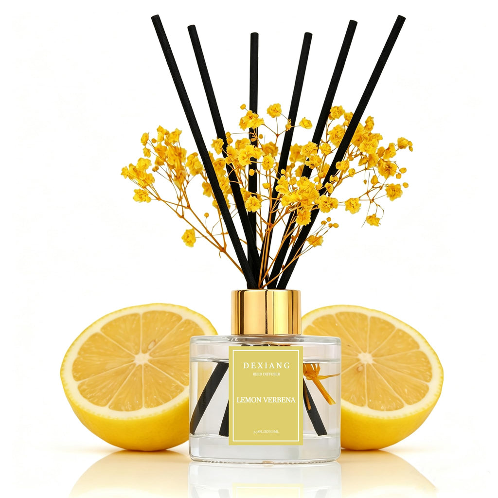Reed Diffuser Set,3.38 fl oz (100 ml) - Lemon Verbena Oil Diffusers with 6 Reed Sticks for Bathroom Shelf Decor